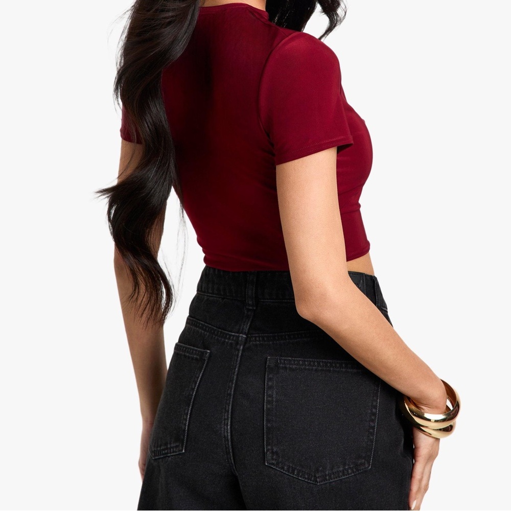 Burgundy crop top y2k baby tee street wear going out indie blouse summer shirt